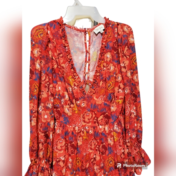 AURA Red Floral Print Maxi Dress - S - Picture 3 of 9